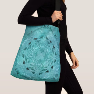 Bolso Cruzado Mandala floral étnica del grunge de la turquesa