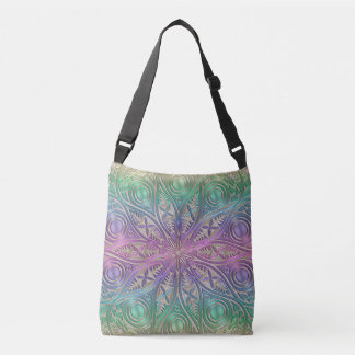 Bolso Cruzado Mandala púrpura rosada iridiscente del oro verde