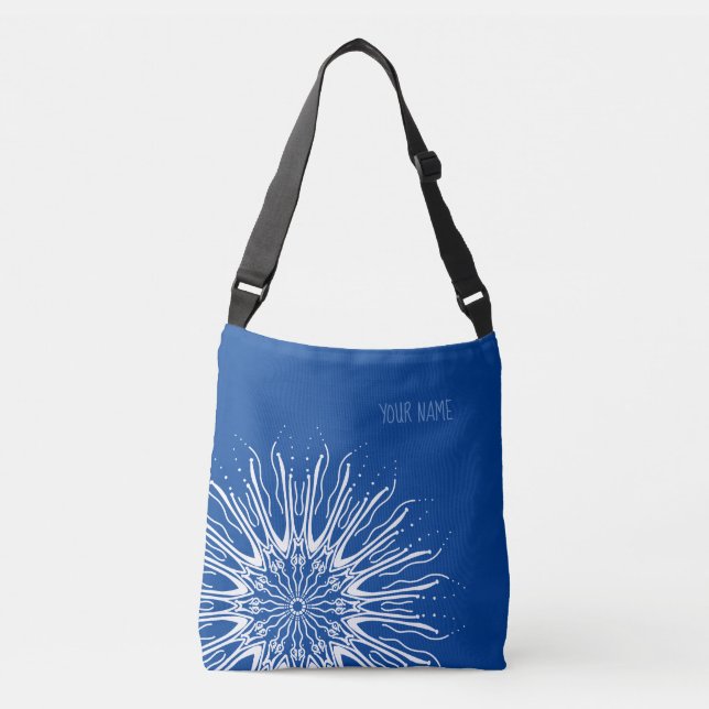 Bolso Cruzado Mandalas orgánicos en azul (Anverso)