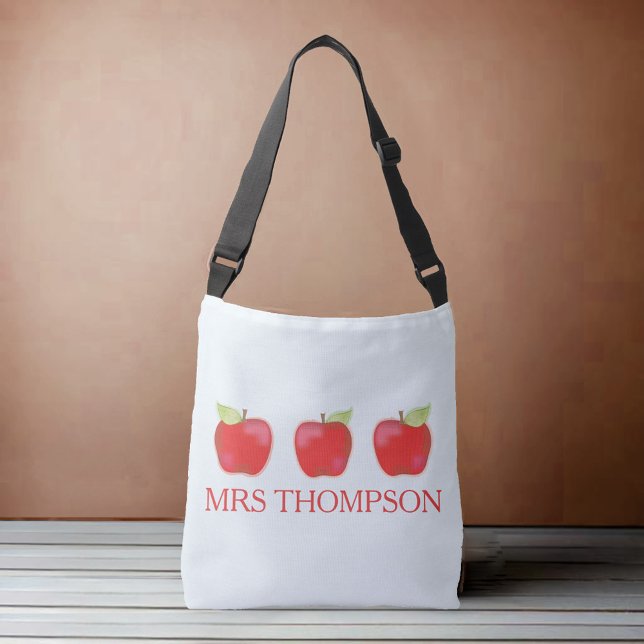 Bolso Cruzado Manzanas de profesor curado personalizadas (Cute simple teachers custom shoulder tote bag.)