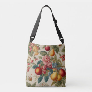 Bolso Cruzado Manzanas, Peras, Uvas, Flor Rosa. Francés pintado