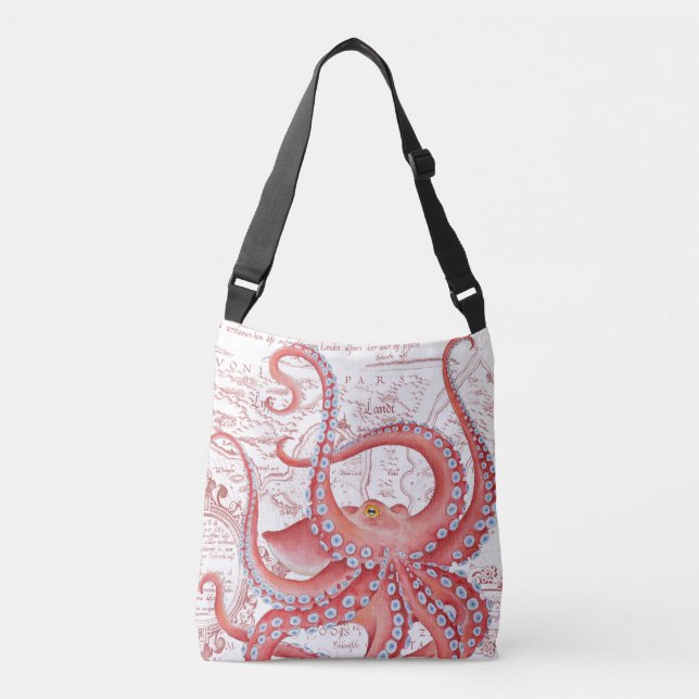 Bolso Cruzado Mapa de cosecha de pulpo rojo blanco (Anverso)