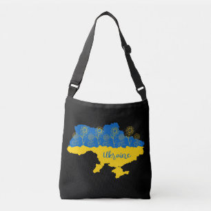Bolso Cruzado Mapa de Ucrania con girasol y bandera ucraniana
