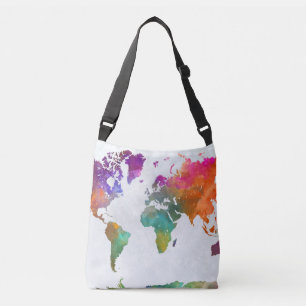 Bolso Cruzado Mapa del mundo en acuarela