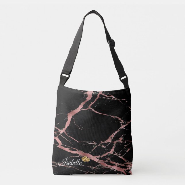 Bolso Cruzado Marble negro rosa de lujo Añadir texto (Anverso)