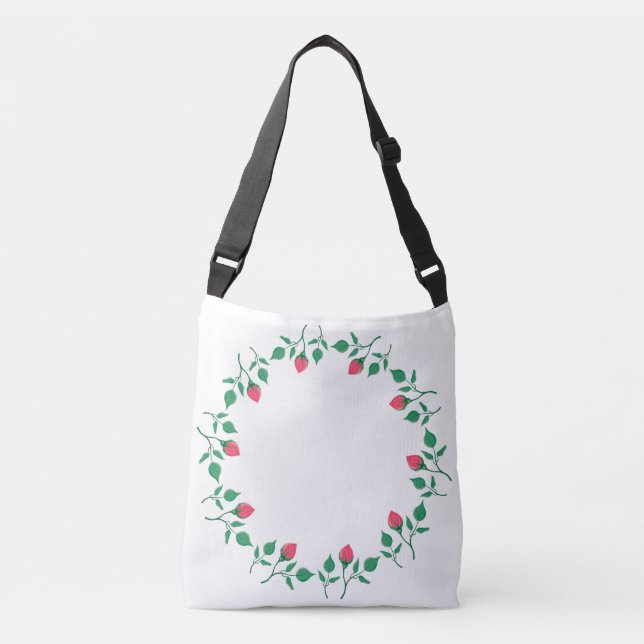 Bolso Cruzado Marco redondo floral con flores rosadas (Anverso)