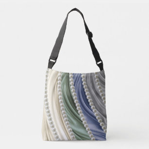 Bolso Cruzado Marfil, Verde, Azul, Oro, Seda - Perlas