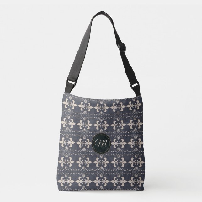 Bolso Cruzado Marina de guerra real pattern.monogram. de la flor (Anverso)