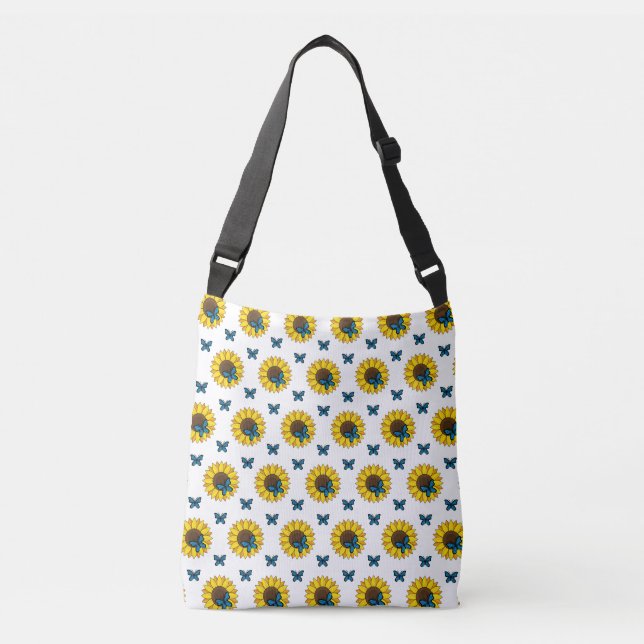 Bolso Cruzado Mariposa azul y girasol (Anverso)