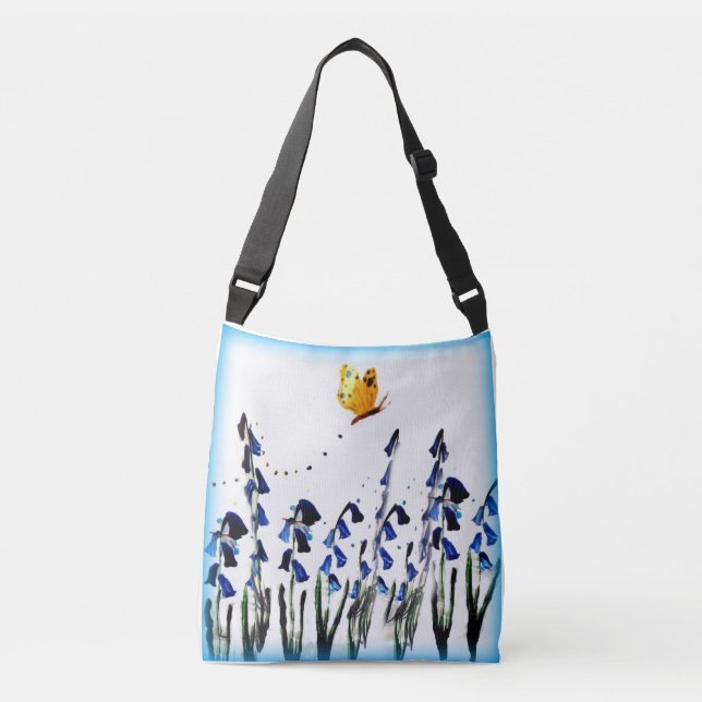 Bolso Cruzado Mariposa Bluebells Naturaleza floral (Anverso)
