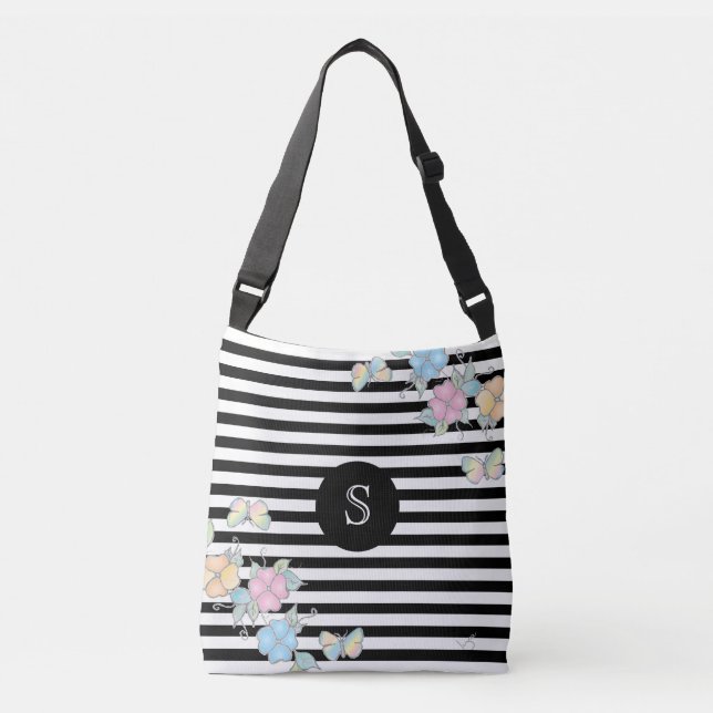 Bolso Cruzado Mariposa Floral Striped Monograma negro (Anverso)