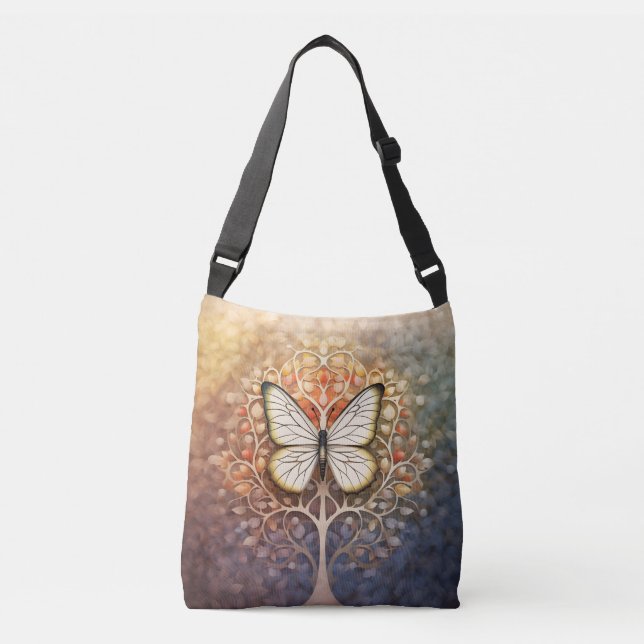 Bolso Cruzado Mariposa Inspiradora De Árbol De Vida (Anverso)