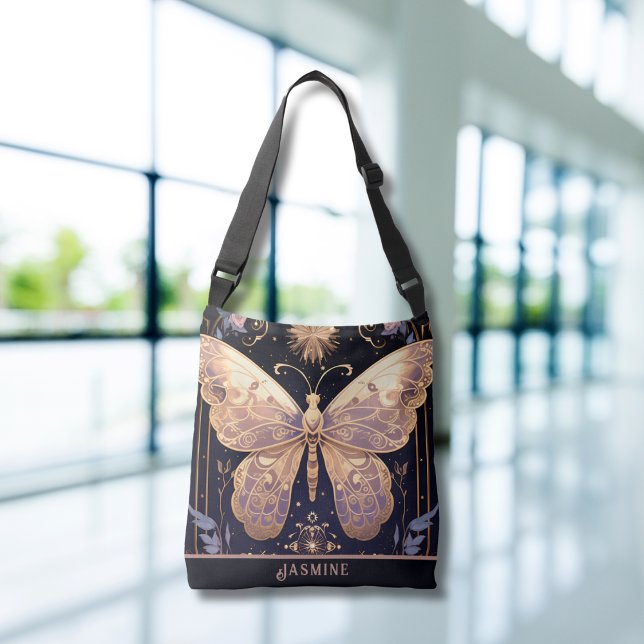 Bolso Cruzado Mariposa Lover Floral Purple Pink (Butterfly Lover Floral Purple Pink Crossbody Tote Bag)