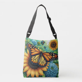 Bolso Cruzado Mariposa monarca descansando en girasoles