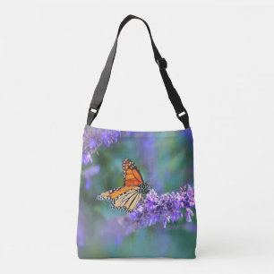 Bolso Cruzado Mariposa monarca en flor de lila púrpura