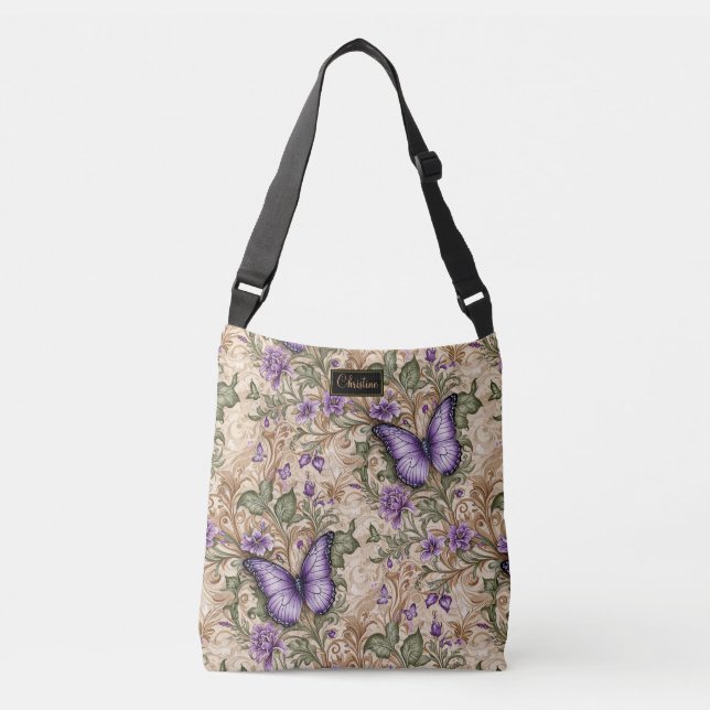 Bolso Cruzado Mariposa morada Taupe y Sage Herbal (Anverso)