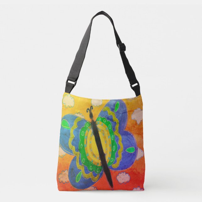 Bolso Cruzado Mariposa psicodélica Resumen Arte (Anverso)