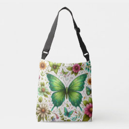 Bolso Cruzado Mariposa verde rodeada de flores