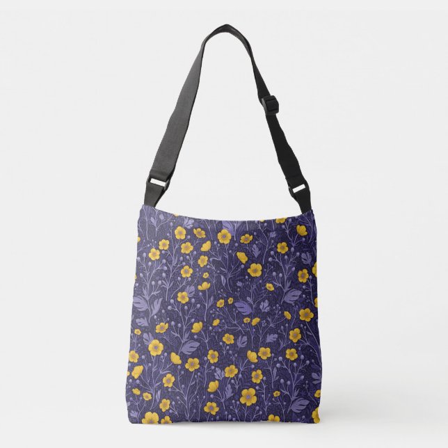 Bolso Cruzado Mariposas, amarillas y violetas (Anverso)