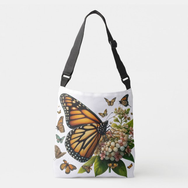 Bolso Cruzado Mariposas monarcas Salvando Petales de flores (Anverso)