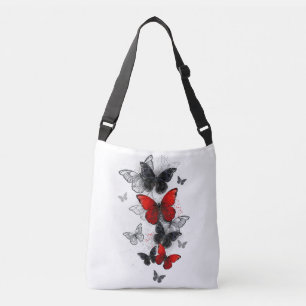 Bolso Cruzado Mariposas Morpho voladoras negras y rojas