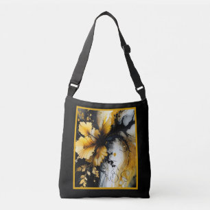 Bolso Cruzado mármol negro de flores de oro