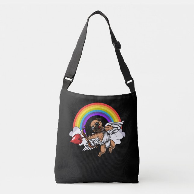 Bolso Cruzado Mascota Cupido Día de San Valentín Pug Dog (Anverso)