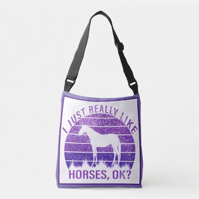 Bolso Cruzado Me gustan mucho los caballos en morado (Anverso)