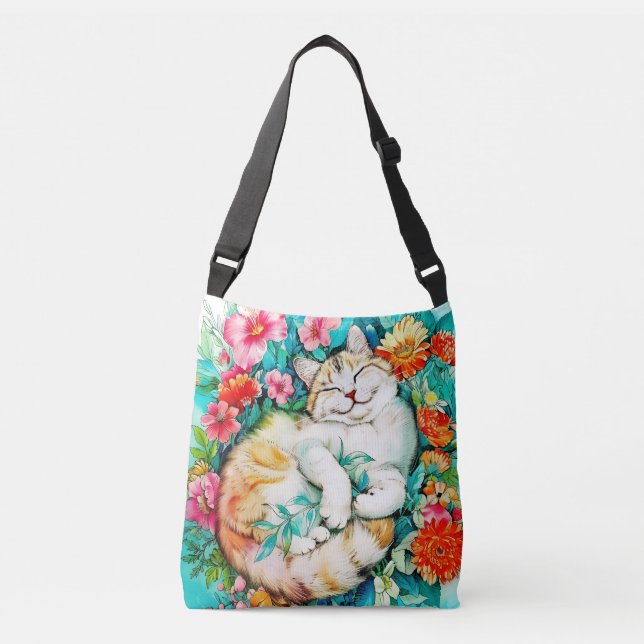 Bolso Cruzado Meadow Blossom Cat Bliss Watercolor (Anverso)