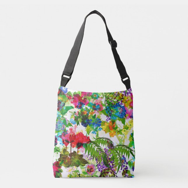 Bolso Cruzado Meadow Summer Blossoms Botánica Garden Watercolor (Anverso)