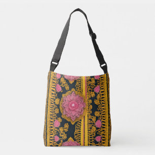 Bolso Cruzado Medallón de Encaje Bohemio Mostaza Amarillo y Azul