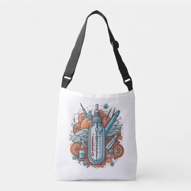 Bolso Cruzado Medical Vial Art – Syringe & Pill Bottle Wings (Anverso)
