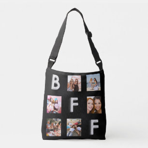 Bolso Cruzado Mejor amigos collage de fotos en plata negra BFF
