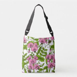 Bolso Cruzado Melocotones y abejorros, rosa, verde y blanco