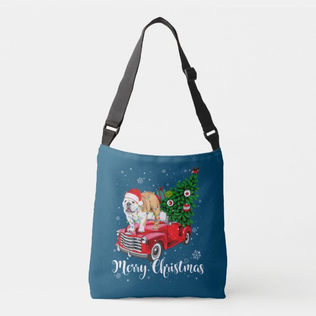 Bolso Cruzado Merry Christmas English Bulldog Santa Red Truck Xm (Anverso)