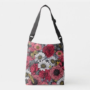 Bolso Cruzado Metas en la mezcla de flores en rojo y gris