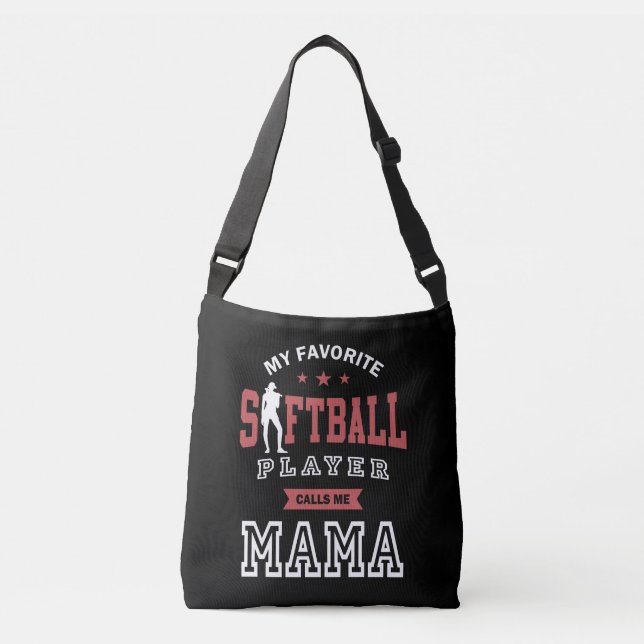 Bolso Cruzado Mi jugador favorito de Softball me llama mamá (Anverso)