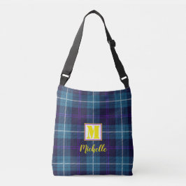 Bolso Cruzado Moda Blue Tartan Personalized Monogram Script Name