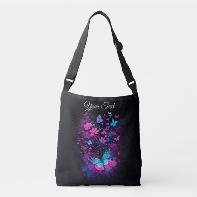 Bolso Cruzado moda botánica negra mariposa elegante (Anverso)