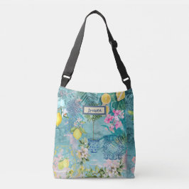 Bolso Cruzado Moda color turquesa azul cítrico siciliano floral