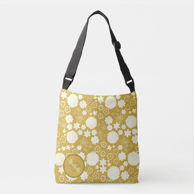 BOLSO CRUZADO MODA CREMA FLOWER BONITO ORO FLORAL MONOGRAM (Anverso)