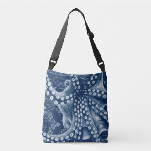 Bolso Cruzado Moda de mapa de cosecha de pulpo azul