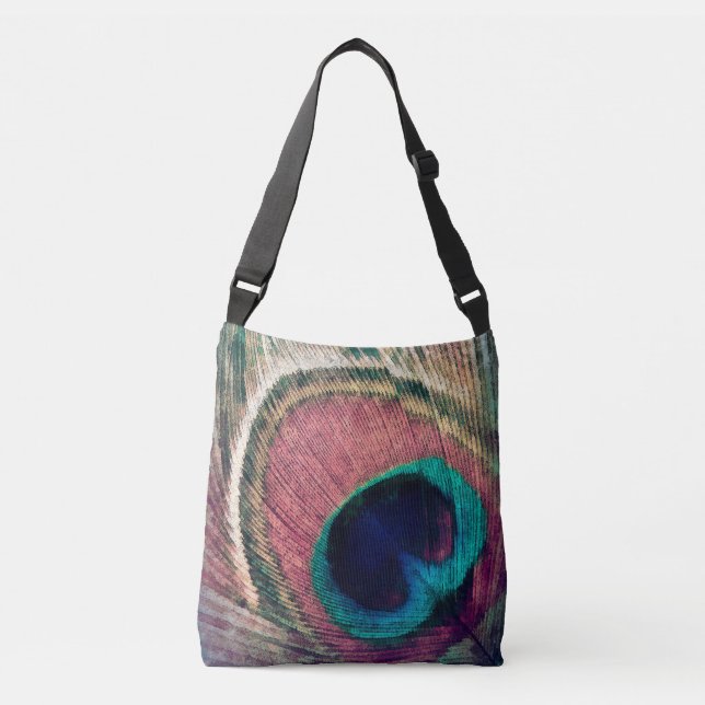 Bolso Cruzado Moda de plumas de pavo real rosado (Anverso)