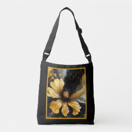 Bolso Cruzado moda oro negro abstracto floral