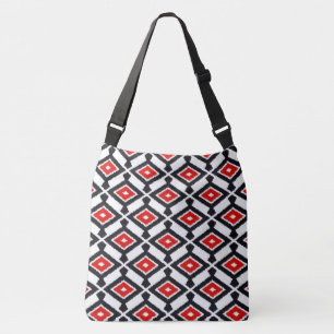 Bolso Cruzado Modelo de Ikat - rojo oscuro, blanco y negro