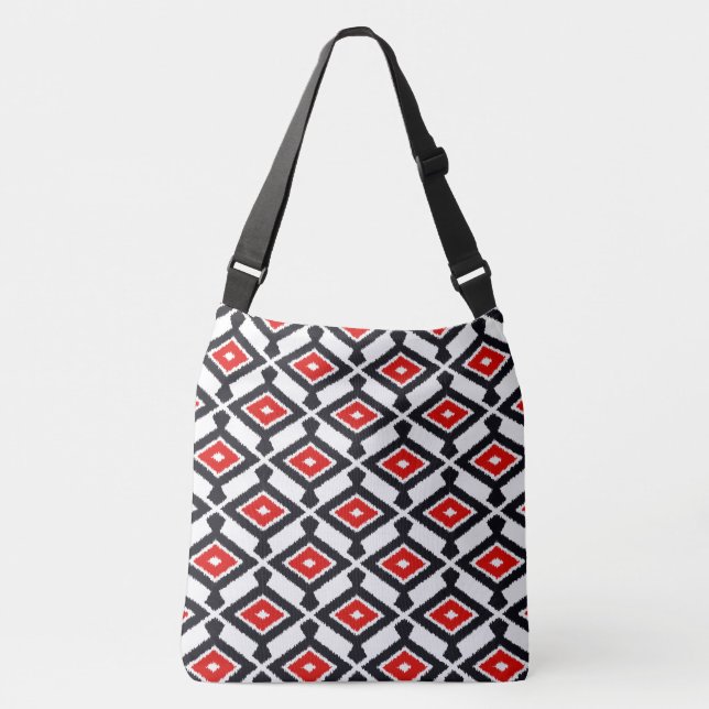 Bolso Cruzado Modelo de Ikat - rojo oscuro, blanco y negro (Anverso)