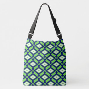 Bolso Cruzado Modelo de Ikat - verde, azul añil y blanco