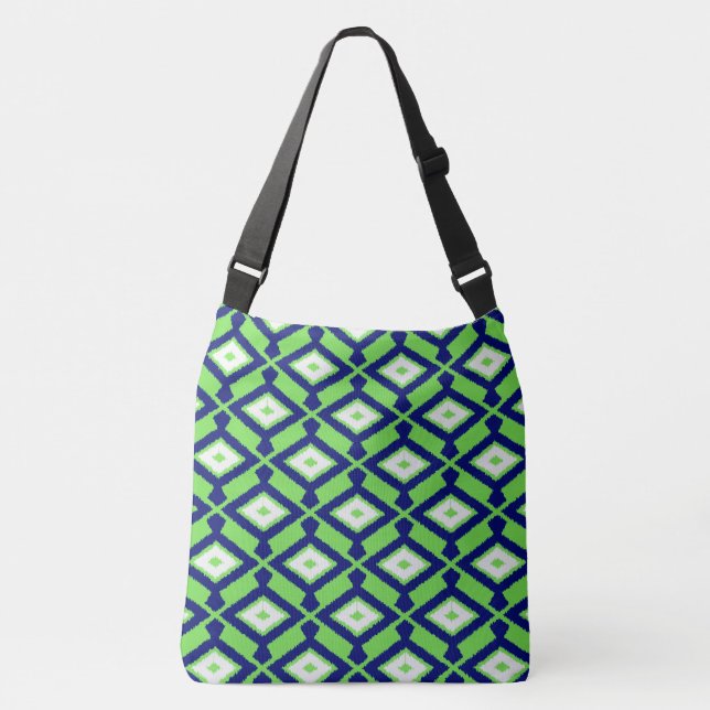 Bolso Cruzado Modelo de Ikat - verde, azul añil y blanco (Anverso)