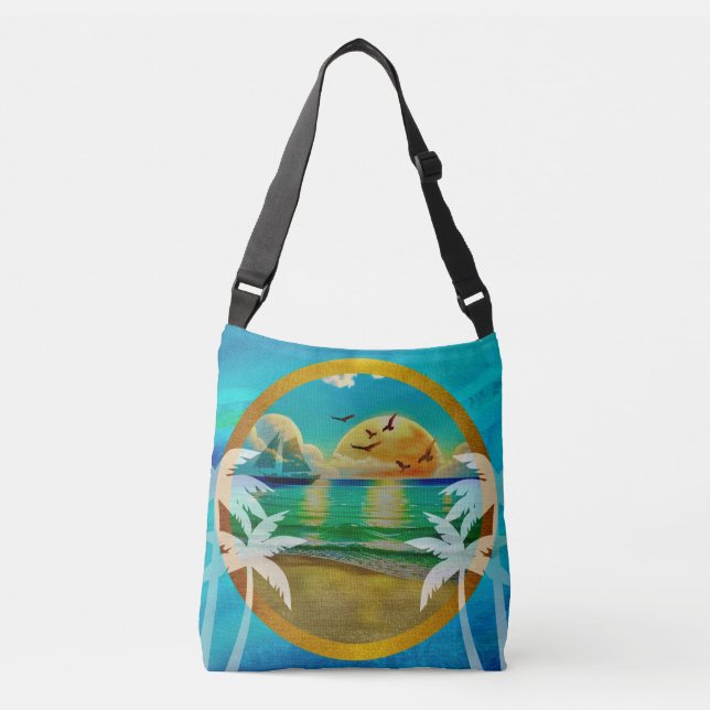 Bolso Cruzado Moderna Playa Tropical Palm Trees Sunset Vacacione (Anverso)