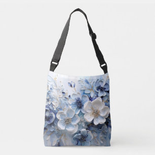 Bolso Cruzado Moderno Botánico Floral Azul Blanco Elegante